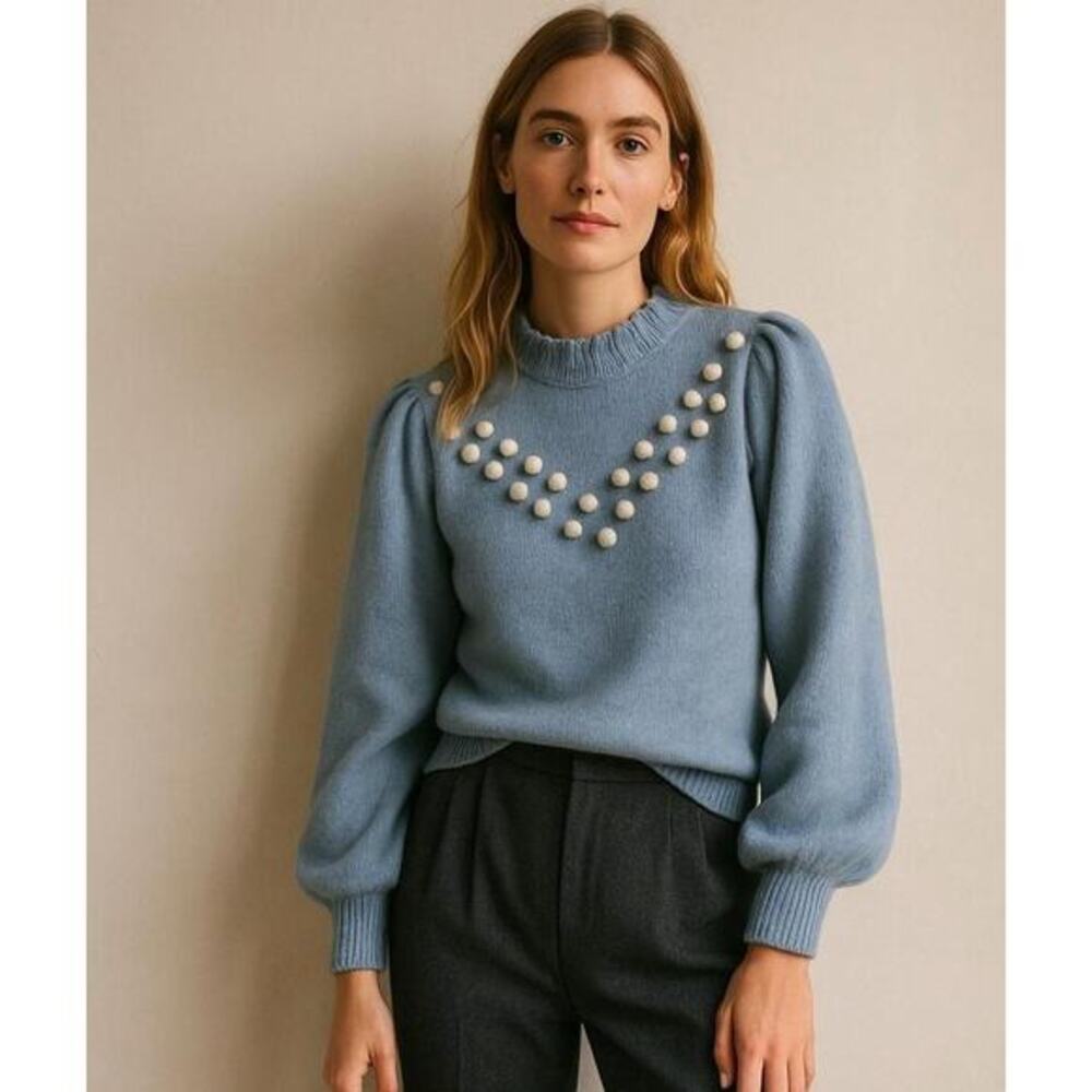 Summersalt blue ruffle collar‎ bobble sweater